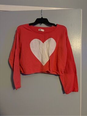 SO Coral Red Cropped Pullover with White Heart
